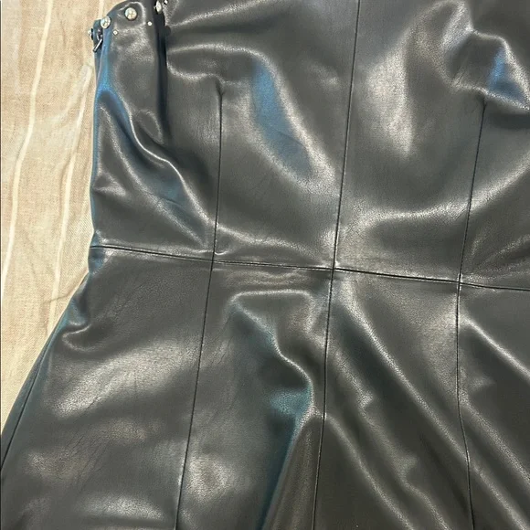 rag & bone Black Sleeveless Faux Leather Mini Dress with Studs